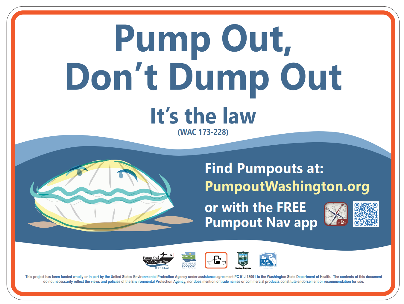 Pump out, don't dump out sign 